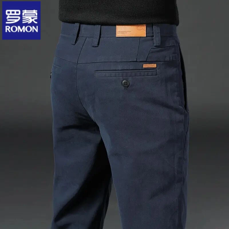 罗蒙2025秋冬季新款商务休闲裤男士潮牌加绒修身合体直筒百搭西裤