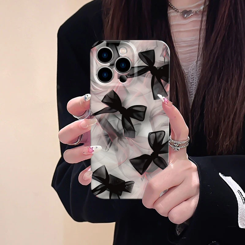 ZMGX高级透亮黑色蝴蝶结适用iPhone16菲林手机壳华为vivoppo小米