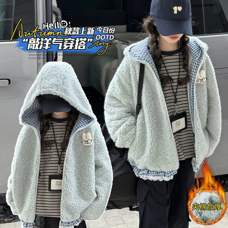 【丫丫童装】2025新款女中大童高克重加棉加厚拼格子毛毛衣-L737