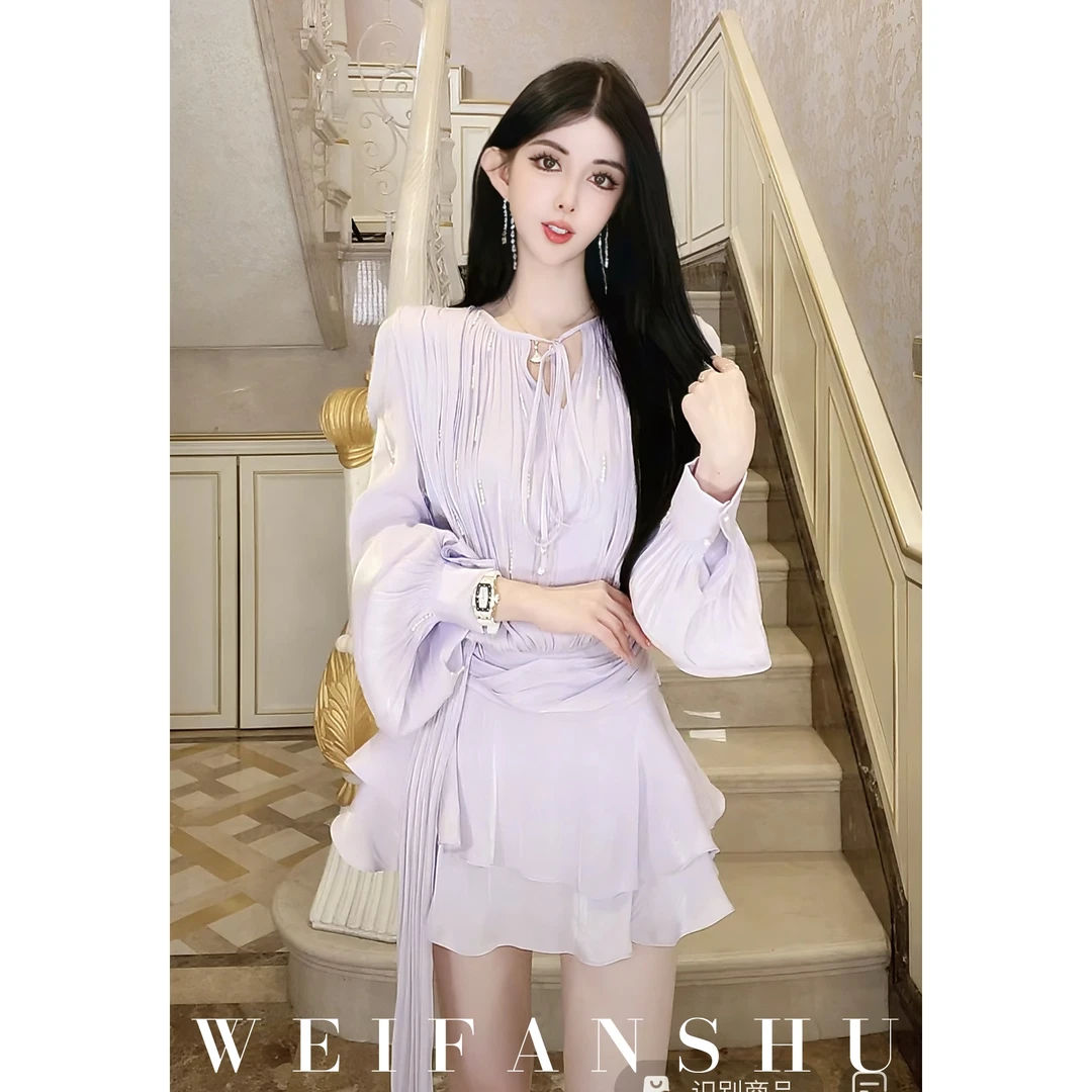 WEIFANSHU/魏凡舒【聆听春风】春夏新款优雅收腰气质时尚淑女连衣裙