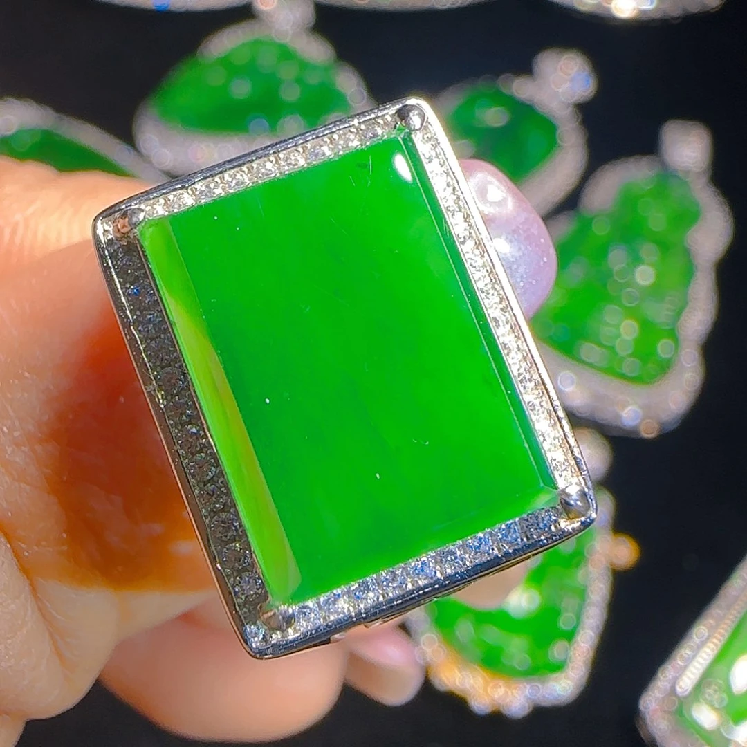 翡翠戒指银S925镶嵌天然