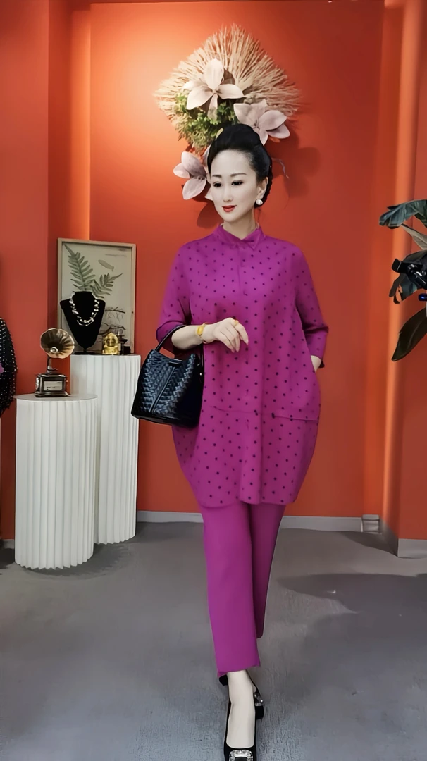 新款宽松百搭舒适大码波点中长款开衫外套