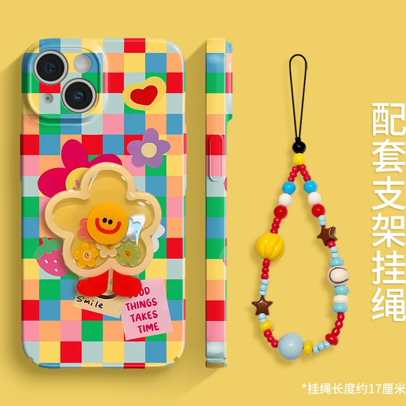彩色太阳花可爱菲林软壳适用苹果华为oppovivo小米支架挂绳手机壳