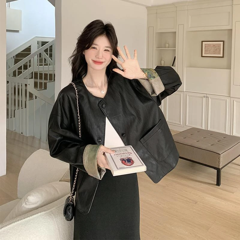 新中国风民族风高端皮夹克2025年春季新时尚皮夹克双面小外套女装