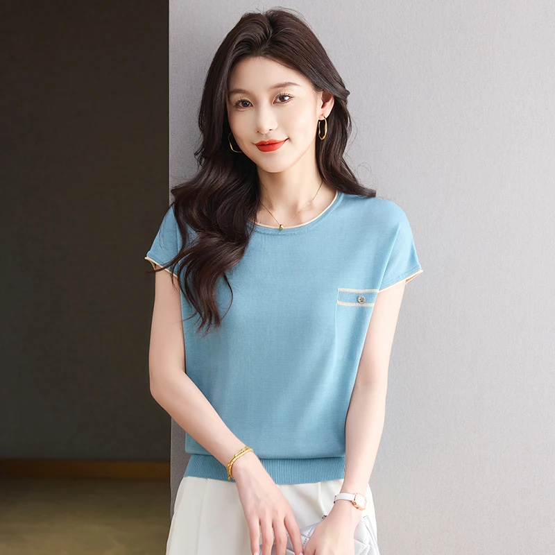 夏季清凉100%天丝莱赛尔透气气质宽松短袖T恤衫