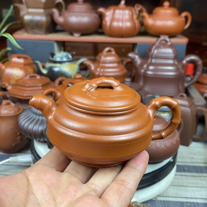 茶壶紫砂双线竹鼓150cc原矿赵庄朱泥特价