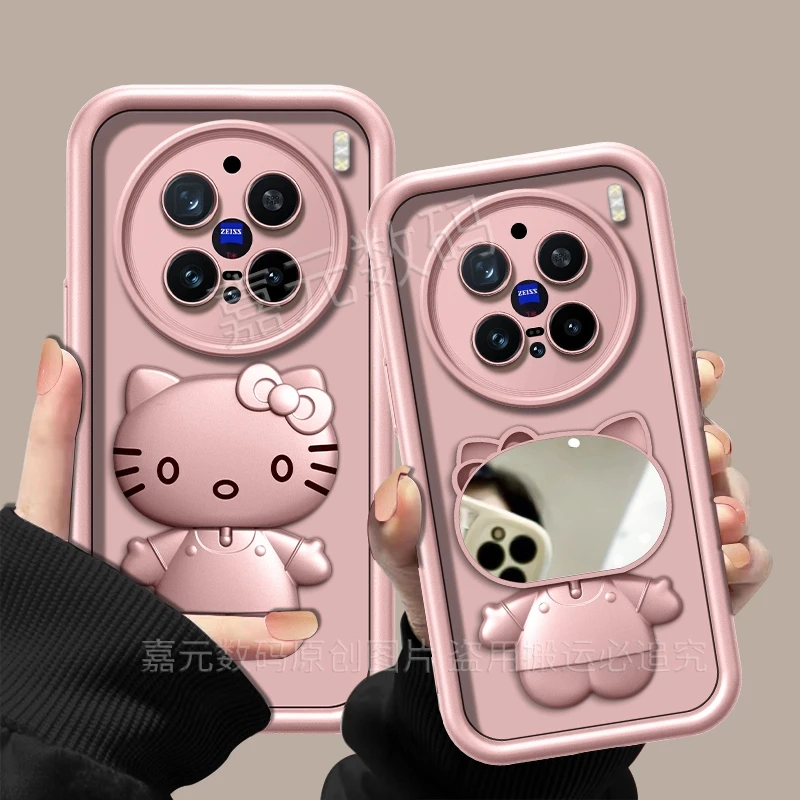 适用【vivox200pro】金属漆香槟粉高级感猫咪支架手机壳防摔创意女