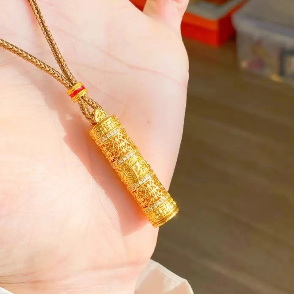 铜合金吊坠 铜合金吊坠古法点钻随身佛镂空可打开六字箴言吊坠