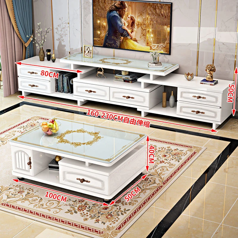 茶几电视柜组合小户型简约现代钢化玻璃茶几客厅新款可伸缩电视柜
