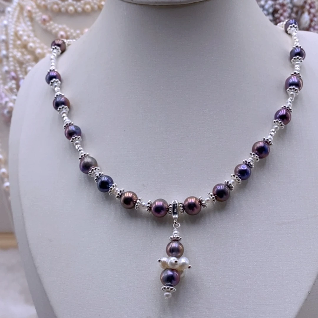 银S925镶嵌淡水珍珠耳饰项链