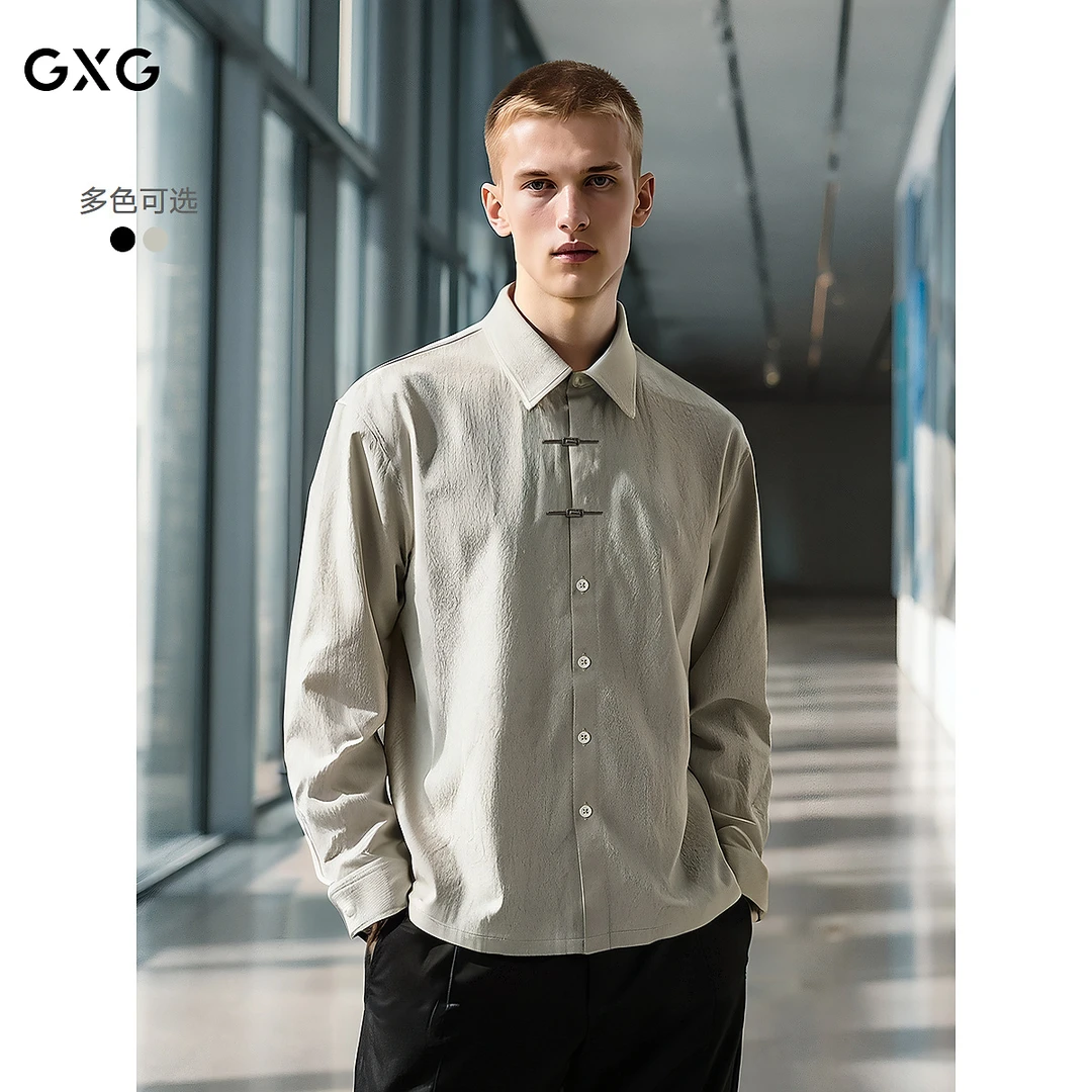 GXG男装新中式男装国风长袖衬衫高级感25年秋#G25D033054