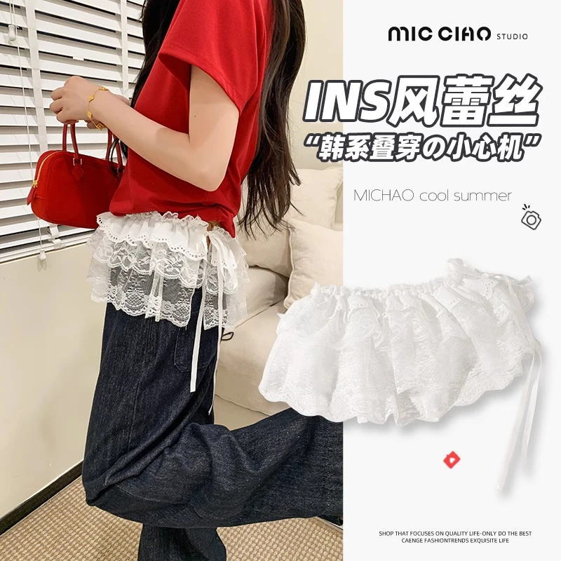 蕾丝花边屁屁帘儿新款蝴蝶结短款屁帘韩系女士夏季叠穿显瘦遮胯