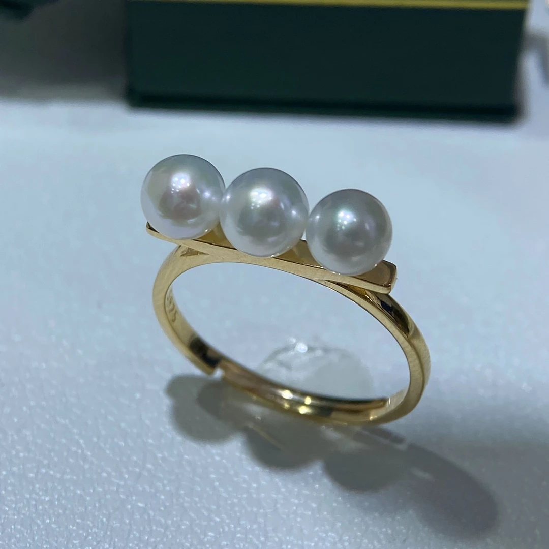 天然淡水极强光平衡木戒指s925银托5-6mm近正圆