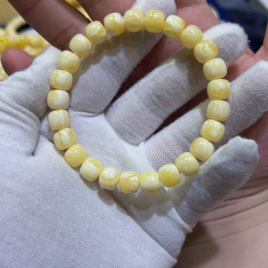 手串琥珀未镶嵌金白妖花9mm精工