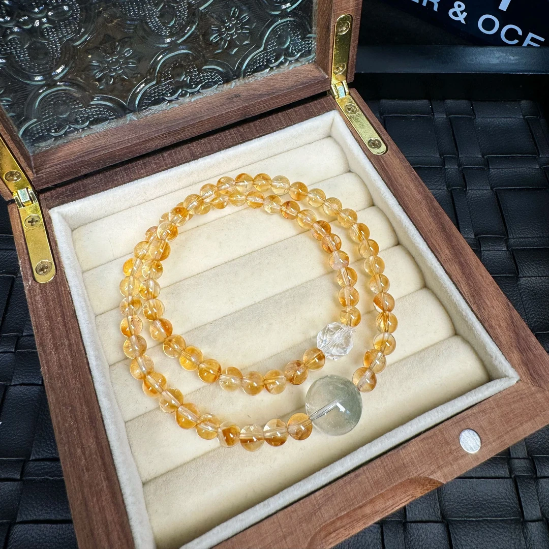 【黄塔晶双圈h46】天然水晶手串原创小众设计