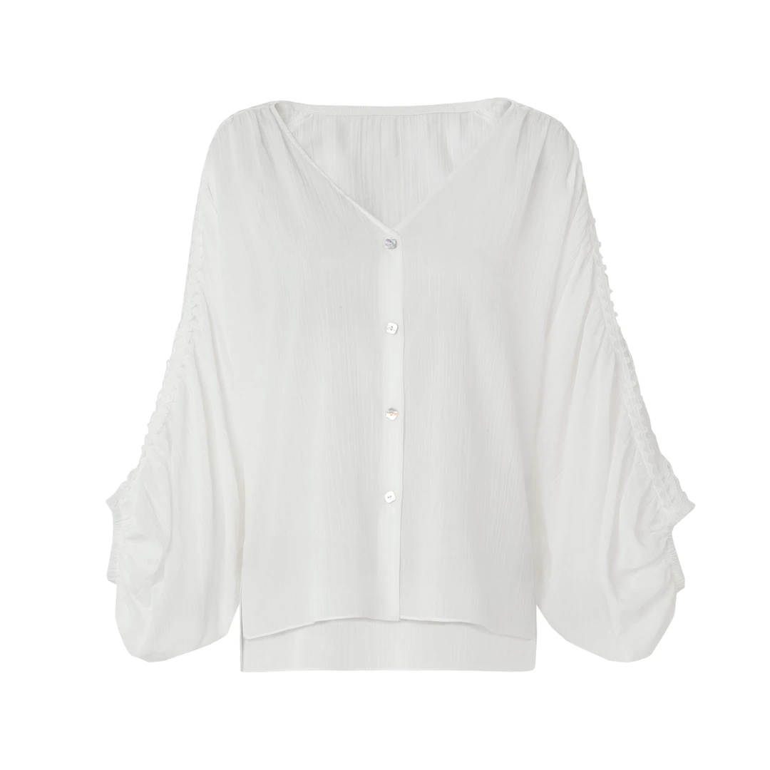 白月光蕾丝小众百搭拼接上衣 气质长袖白色针织时尚MGS3406662