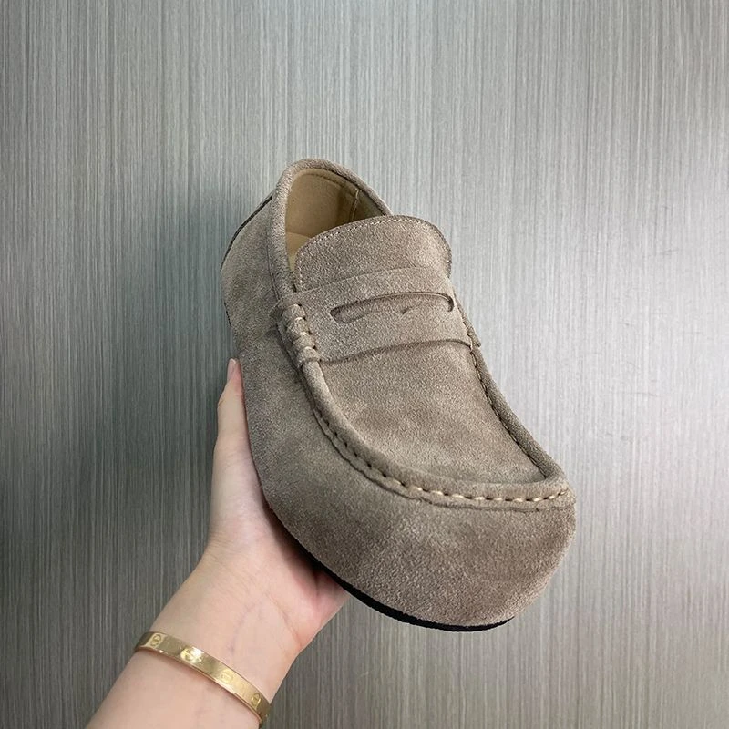 老钱风反绒皮乐福鞋百搭通勤男士勃肯鞋复古增高厚底休闲穆勒鞋男