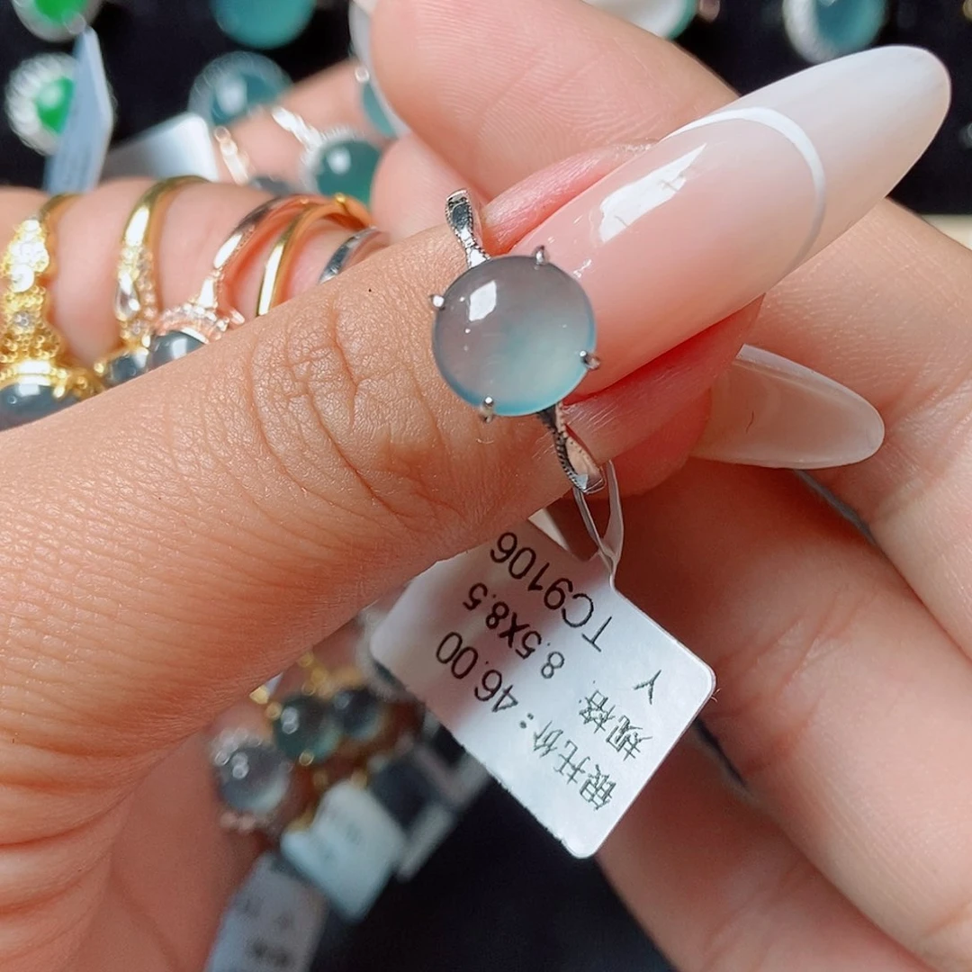 翡翠戒指银S925镶嵌85888