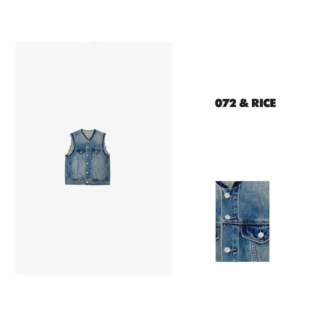 072 & RICE【复古街头】100纯棉 夏季休闲做旧无袖牛仔马夹 A056