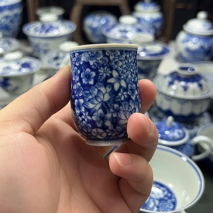 柴窑万花薄胎闻香杯小