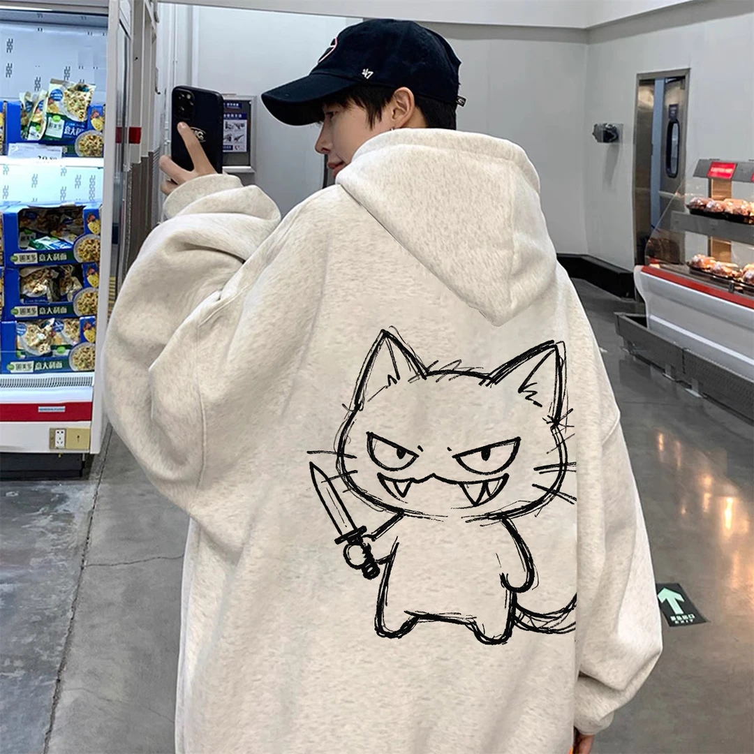 重磅加绒加厚连帽卫衣宽松双层帽学院卡通男女同款男装外套秋冬季