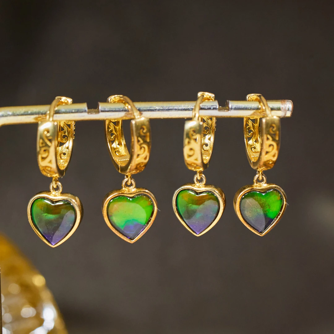 非遗好物分享【歪歪】斑彩石心形耳饰（李居明）（多样性发一）XB