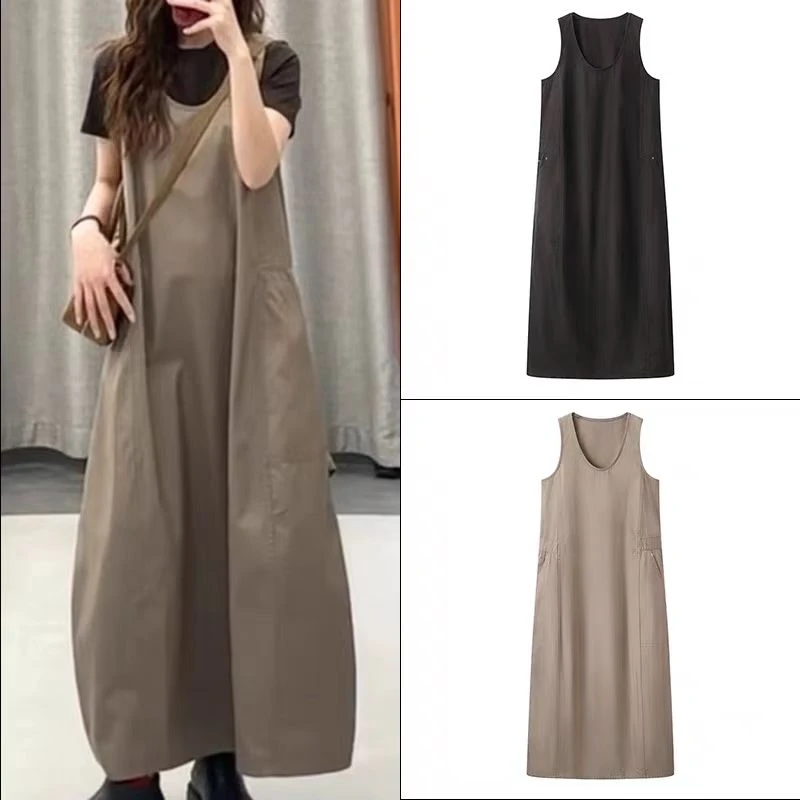 【米兰佳人】春季新款时尚简约百搭宽松显瘦无袖连衣裙.Y8575