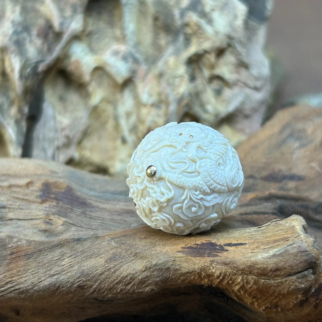 【再序】18K精品原色雕刻猛犸象牙   飞龙珠 DIY配饰约18+mm