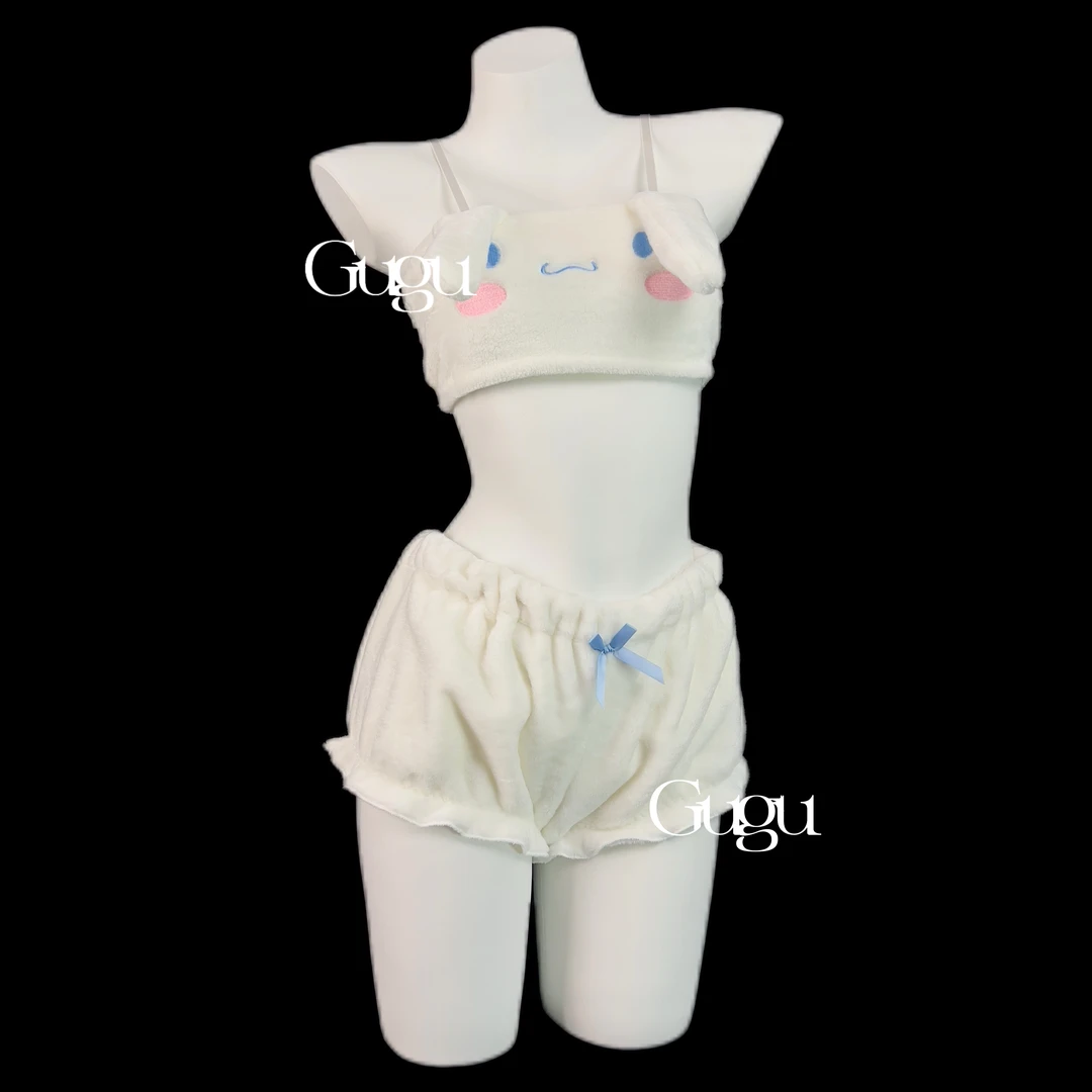 GUGU【玉桂狗】软萌卡通吊带少女套装毛绒可爱甜美日系诱惑性感睡裙
