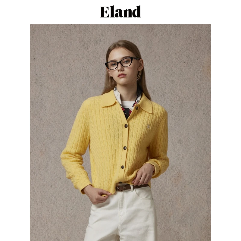 【女装优选WL】Eland衣恋毛针织衫女翻领弹力开衫EECKE4TQ91