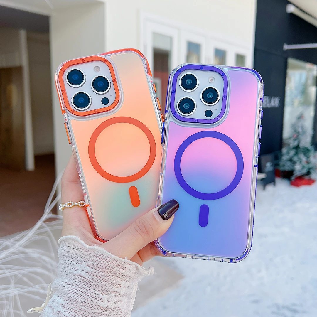 双色讯彩变色龙磁吸手机壳适用iPhone16promax防摔渐变高级感新款