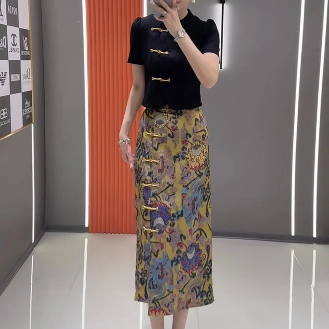 默认厚度薄款中长裙新潮风半身裙女神修身时尚洋气套装