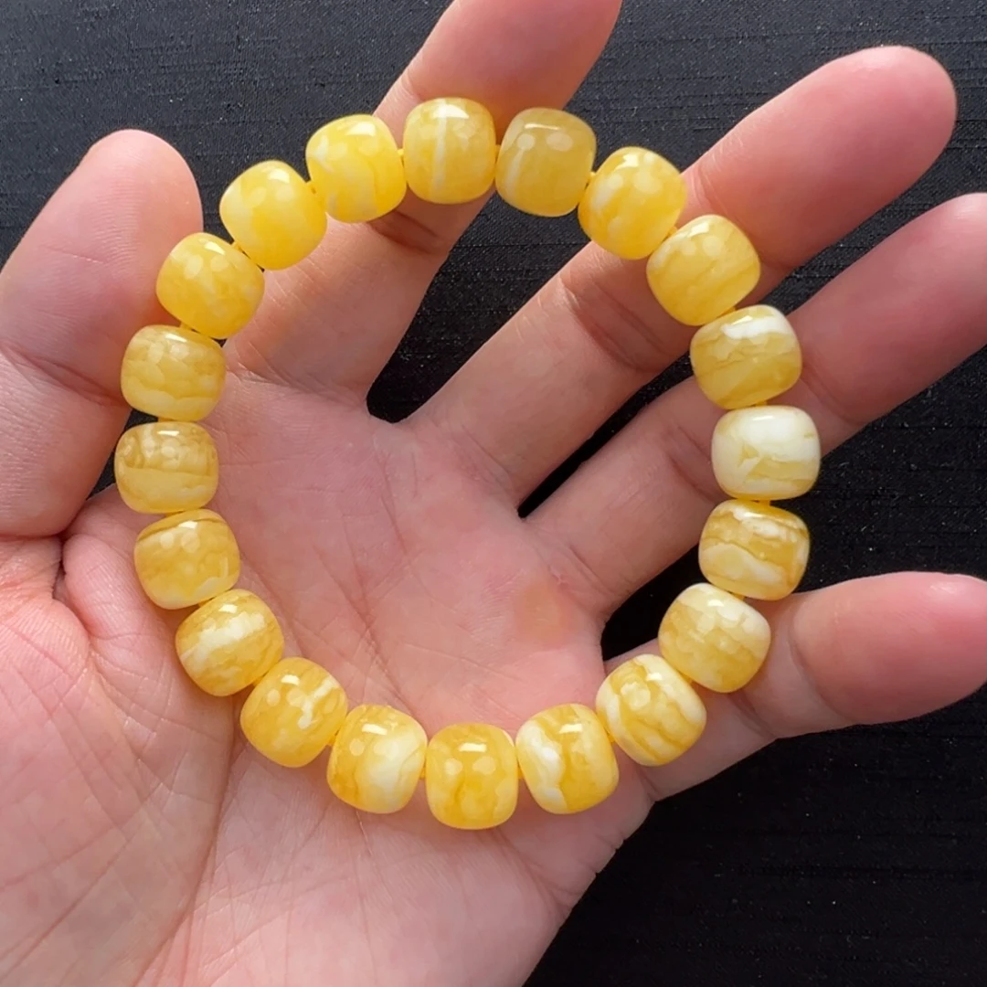 琥珀未镶嵌裸石焦皮橘虎皮同料手串11mm