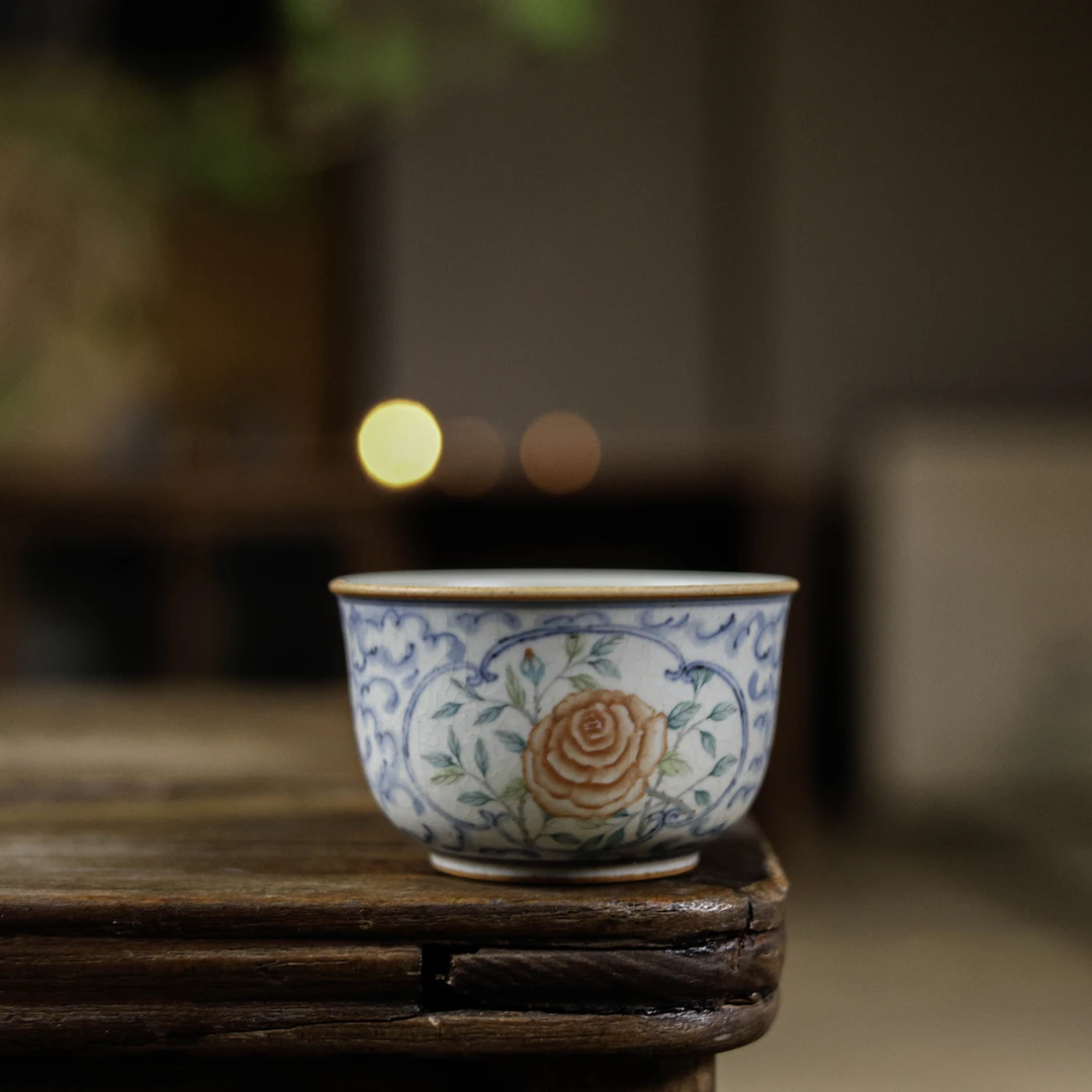 【小田甄陶】牡丹祥云-朴云堂-炉式杯（朴杯0337）