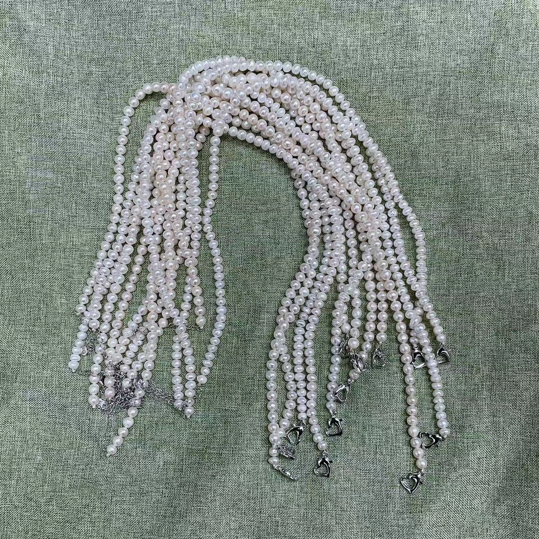 天然淡水无核珍珠D04#4-5M螺纹时尚简约珍珠项链