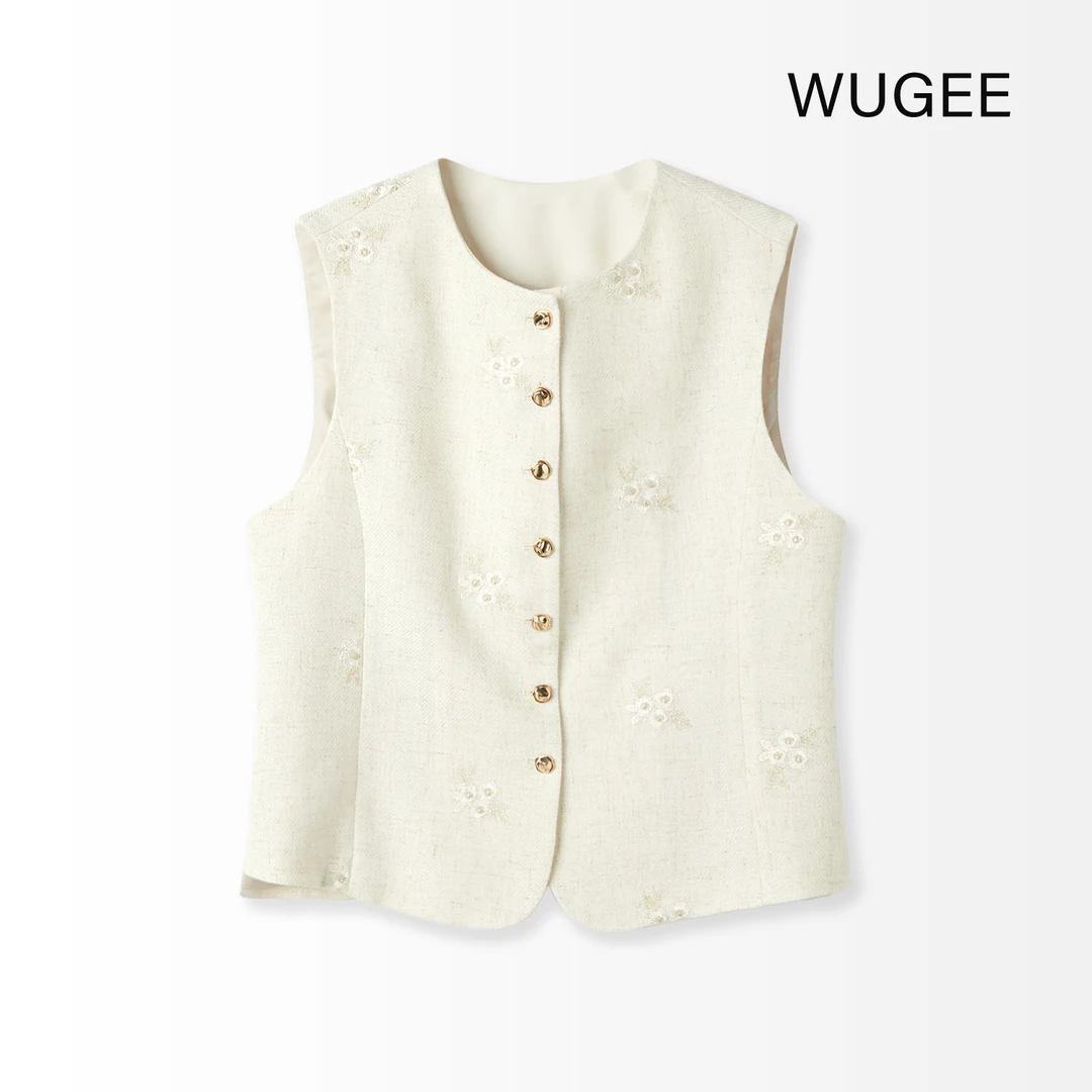 【WUGEE】提花小香风气质麻本色时尚休闲百搭无袖春秋马甲