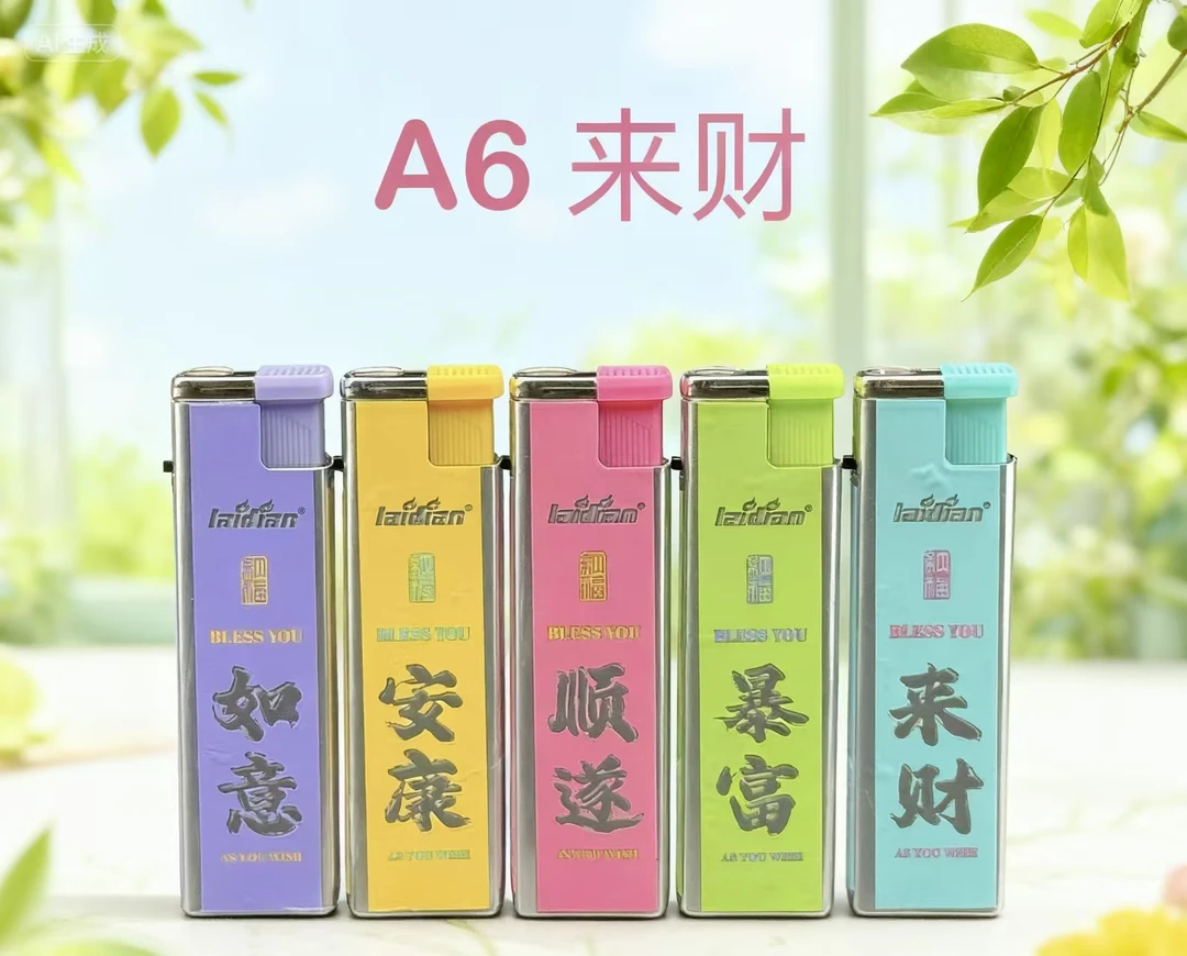 福字来财新款金属打火机防风蓝焰直冲打火机防风凯蒂充气防爆个性