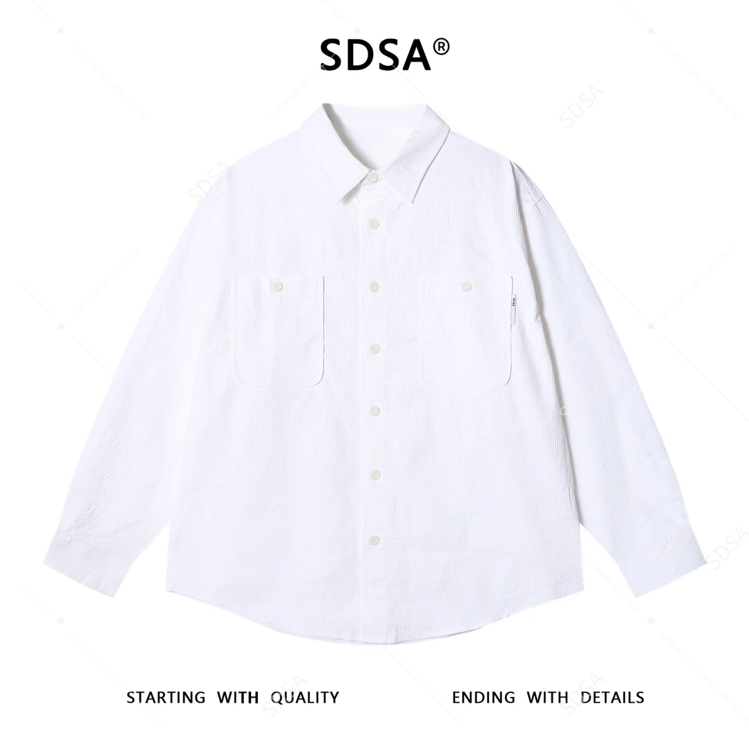 SDSA秋冬新款痞帅男装韩版简约纯色竖纹纽扣翻领衬衫时尚宽松衬衣