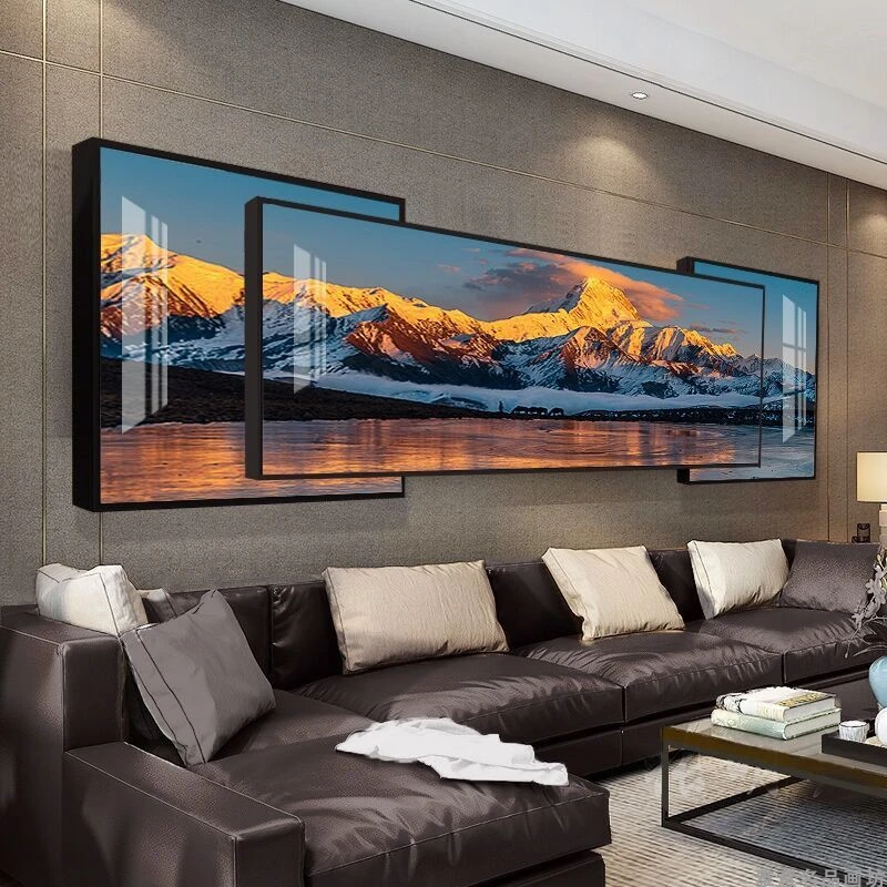 2025新款叠加客厅装饰画沙发背景墙挂画组合画高档晶瓷镶钻风景画