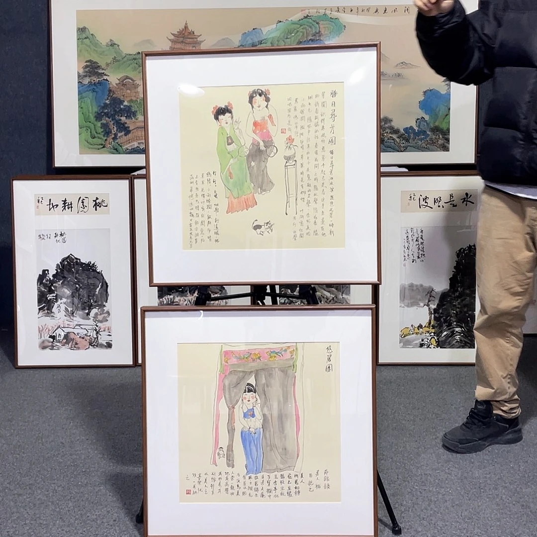 国画手绘画作品带框