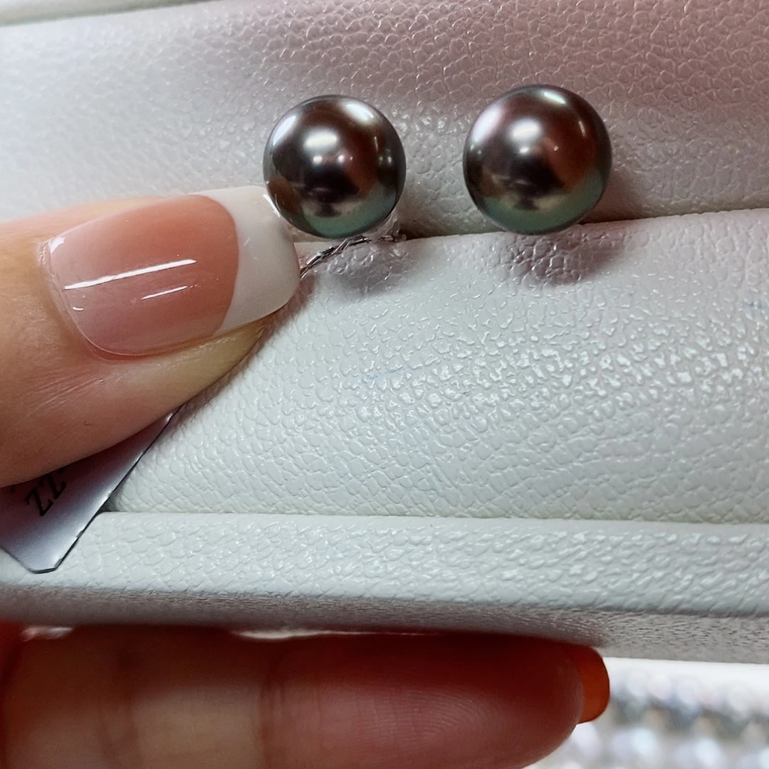18K金镶嵌耳饰海水珍珠9-10
