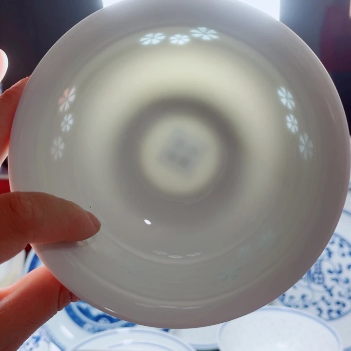青花玲珑5寸饭碗三星花