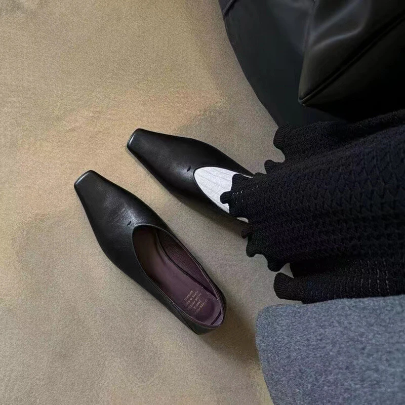 Lagang 轻奢方头羊皮低跟平底鞋单鞋