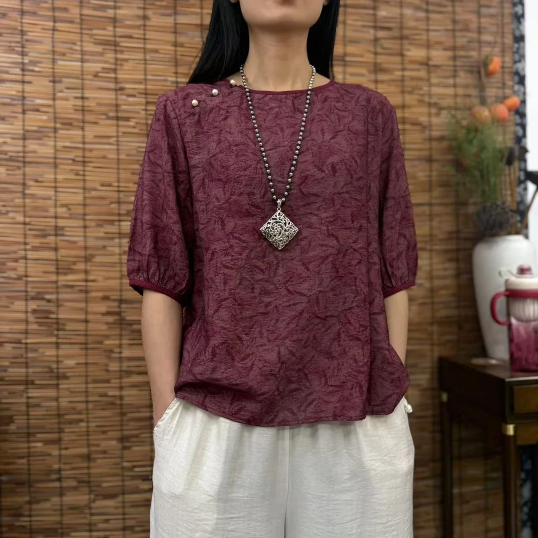 7902新款夏季优雅减龄宽松显瘦遮肉T恤QZ