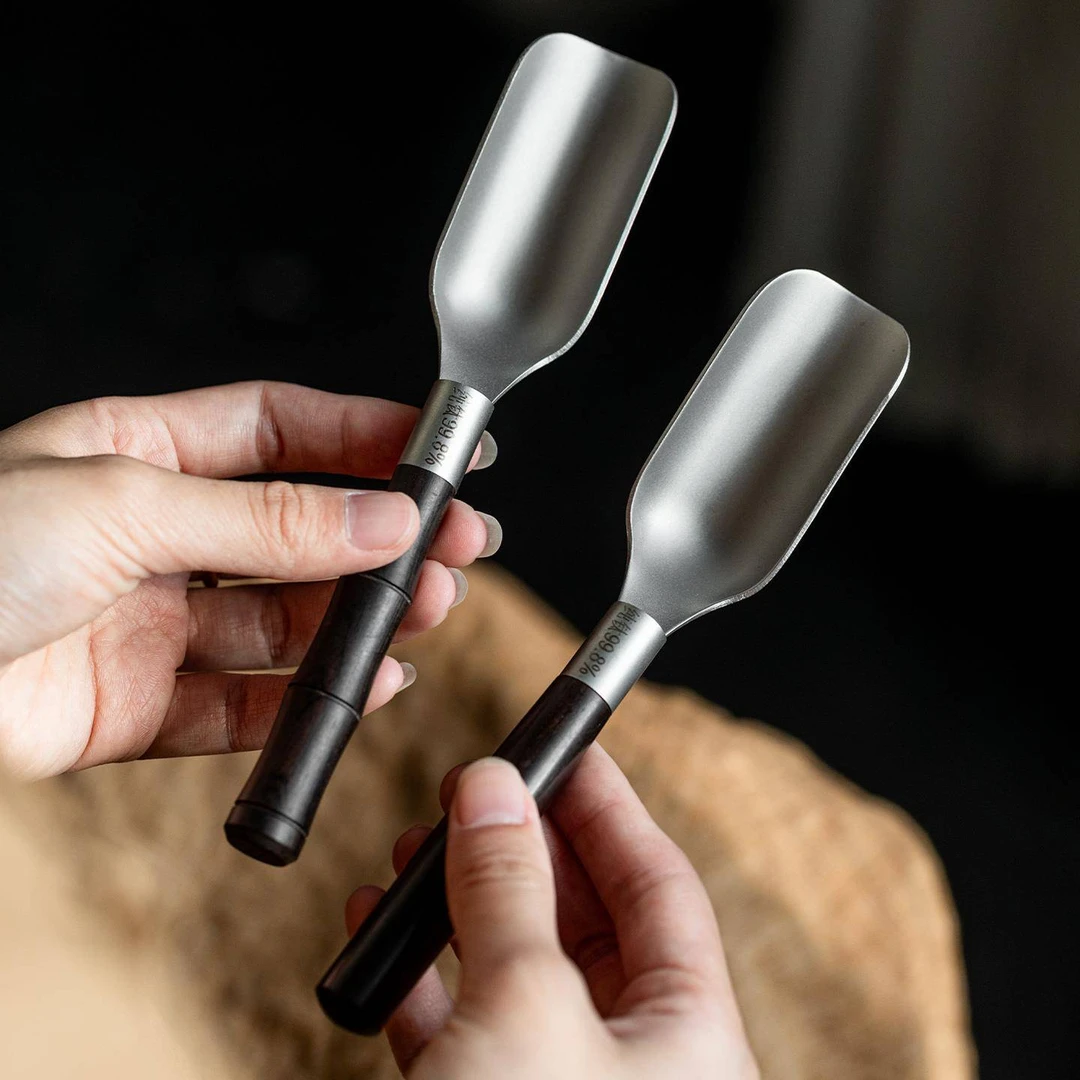 物姿纯钛茶勺子单只分茶匙茶铲投取茶叶黑檀木家用茶道六君子配件