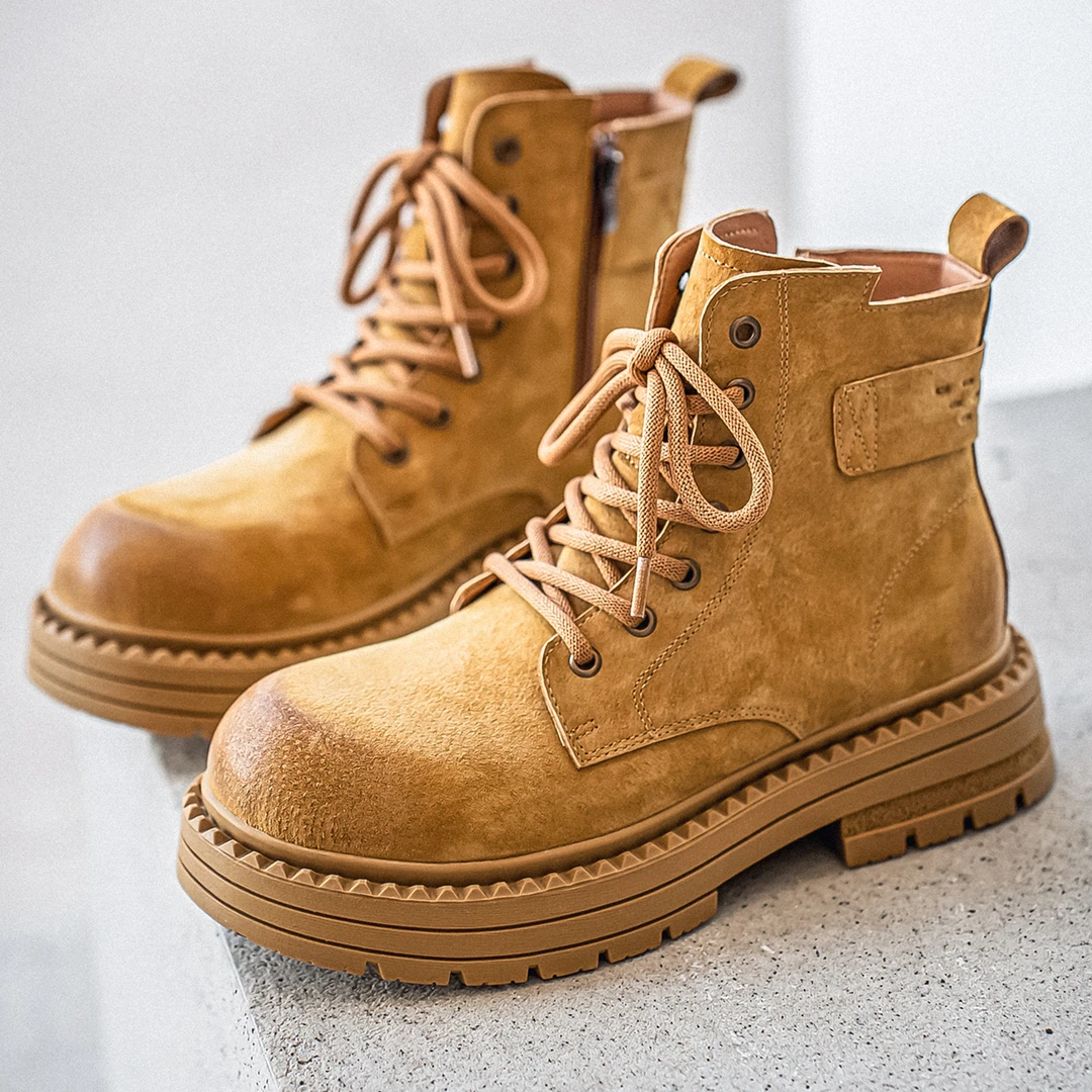 马丁靴男款新款冬季真皮高帮鞋英伦个性中帮加绒增高情侣工装靴子