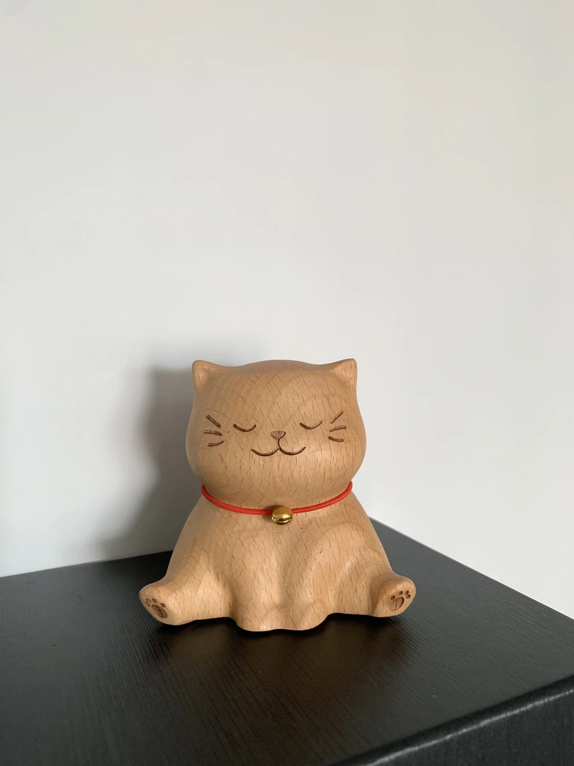 壹心 招财猫可爱创意桌面装饰品开运纳福木雕摆件