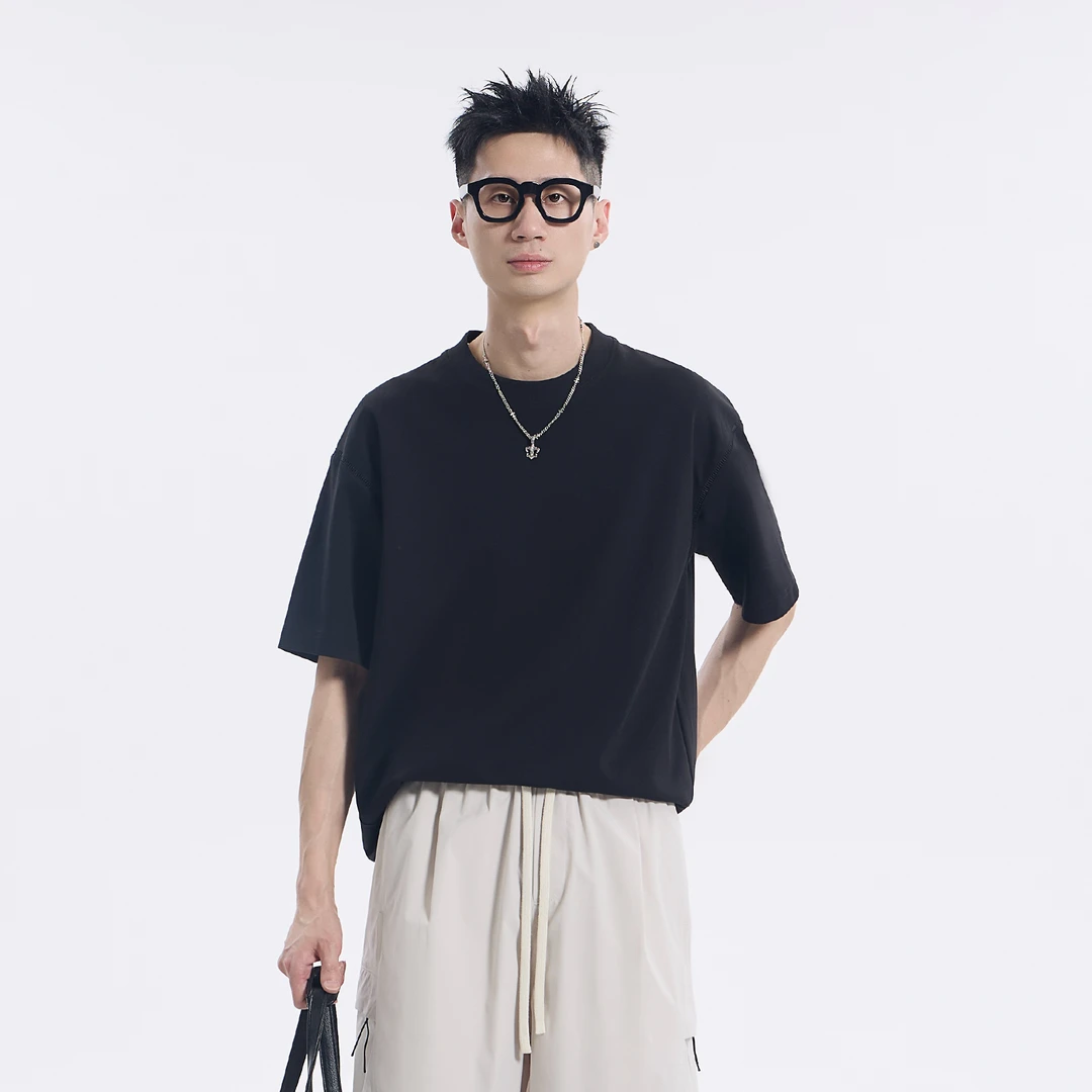夏季醋酸莫代尔短袖圆领百搭简约潮流休闲高级感男装T恤2530