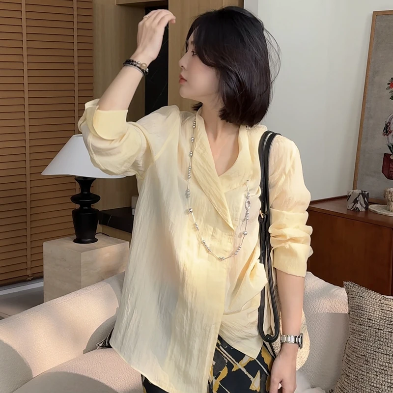 Zxm-【苏裳】铜氨丝面料丨新中式时尚衬衫垂感气质薄款衬衣2059
