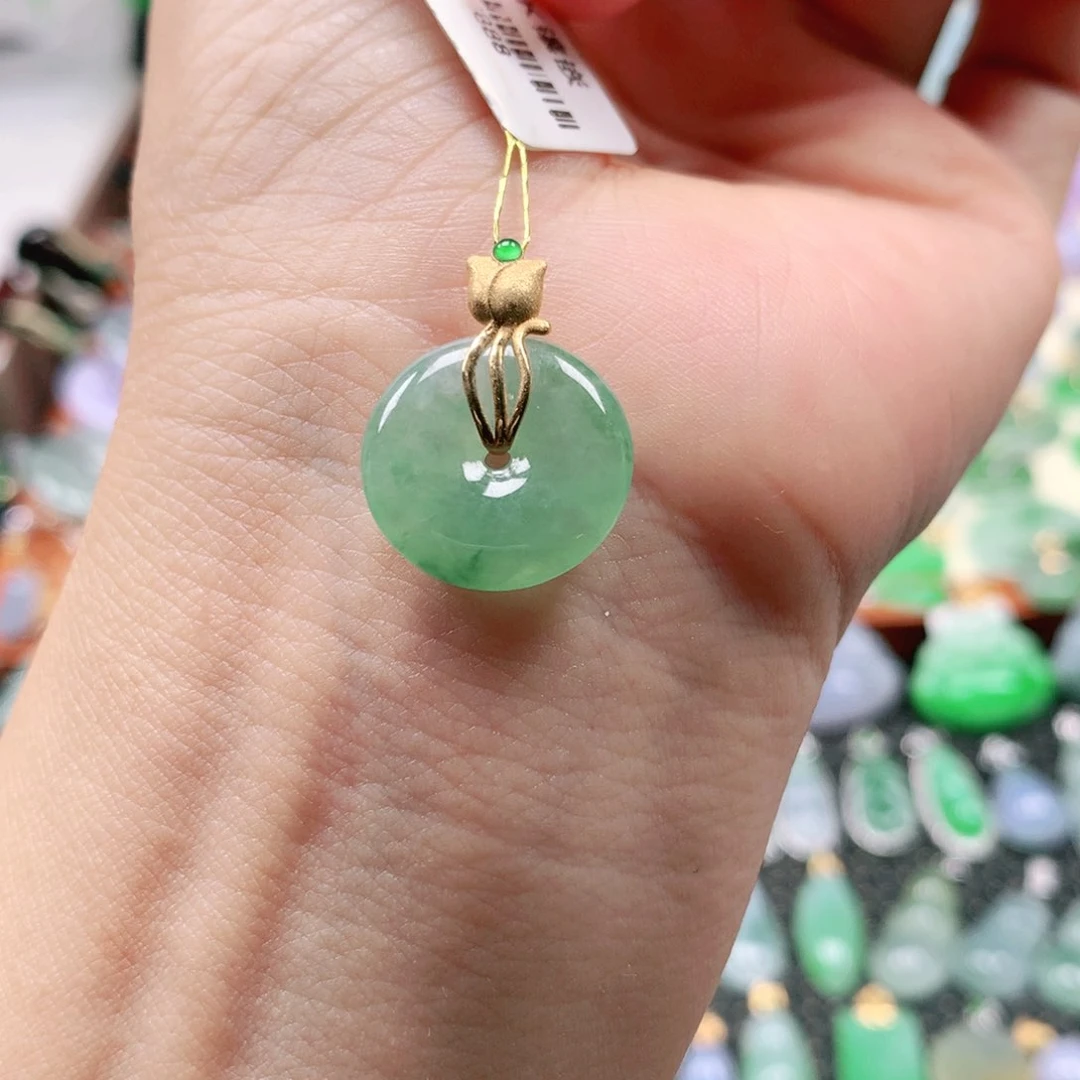 吊坠(不含链)18K金镶嵌翡翠